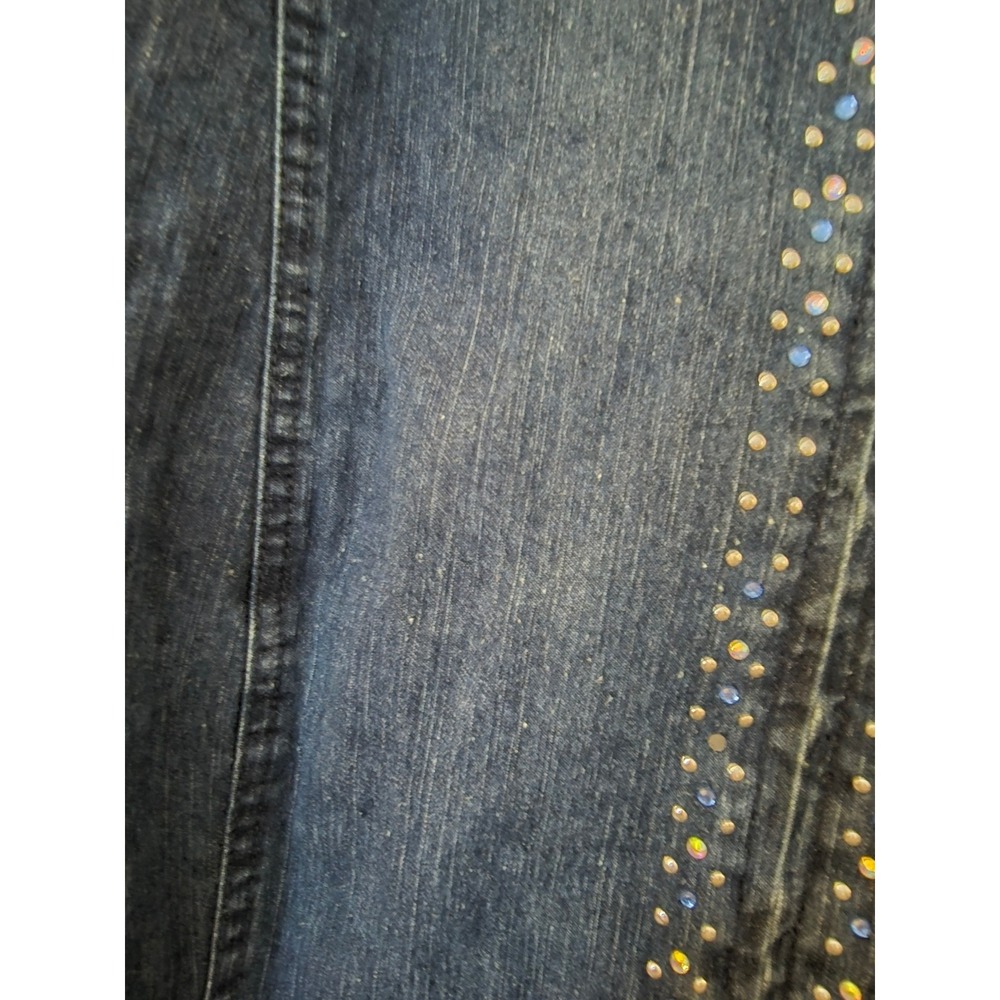 Samantha Grey Womens Dark Wash Embellished Rhinestone Zip Front Denim Jacket 18 - Picture 9 of 10